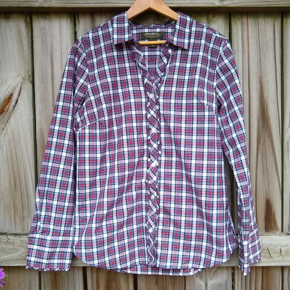 Eddie Bauer Long Sleeved Plaid Button Down Shirt